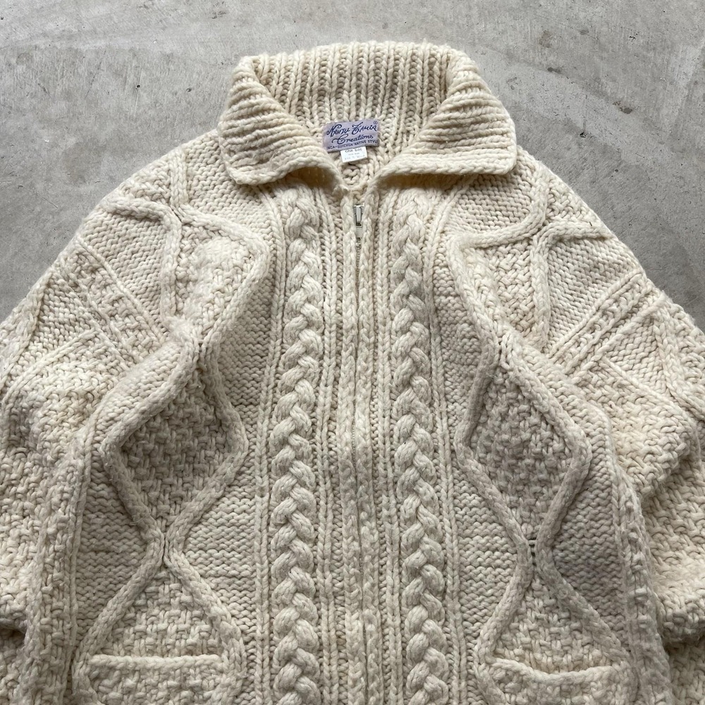 Vintage Andean Hand Knit Wool Zip Sweater Inca Quichua Cable Knit Cardigan M - Picture 2 of 7